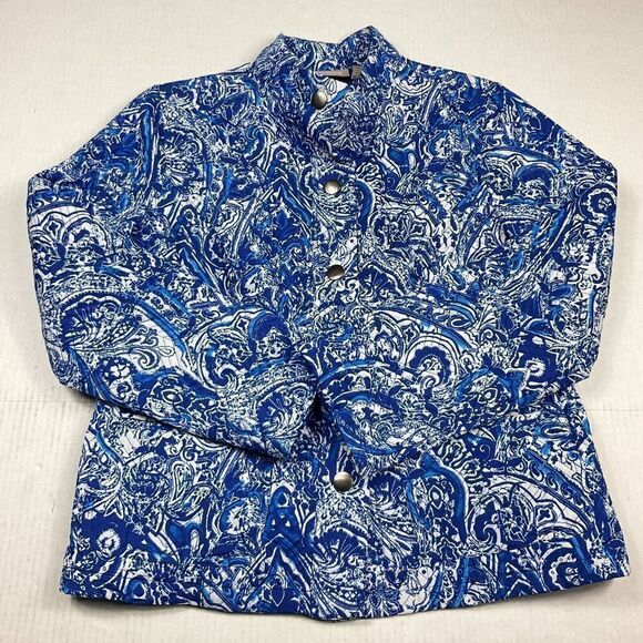 Chicos Quilted Casual Jacket Paisley Snap Button Long Sleeve Pockets 1 Medium - Picture 1 of 11